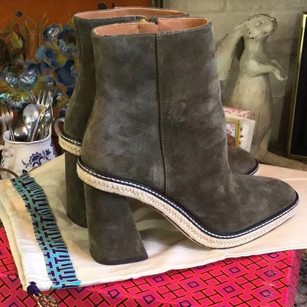 Tory Burch Olive Suede Olive Green Ankle Boots